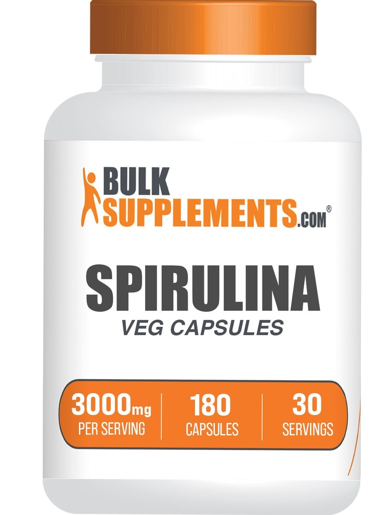 BulkSupplements.com Spirulina 캡슐 - 그린 슈퍼 푸드 보충, Spirulina 보충 - Vegan, 서빙 당 6 캡슐, 180 개 (팩 1)