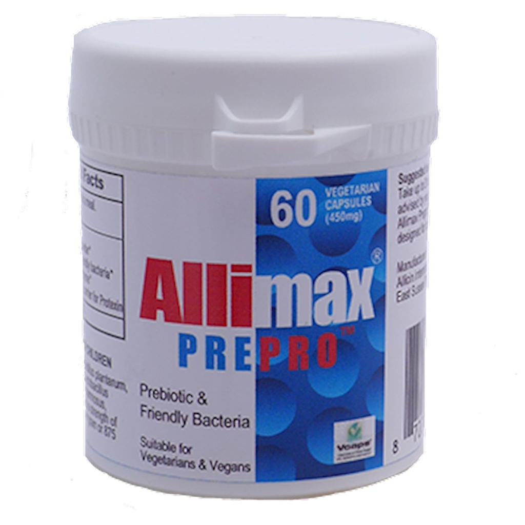 ALLIMAX Pre Pro - 60 Caps. 안정된 allicin Plus prebiotics, probiotics 및 소화 효소.