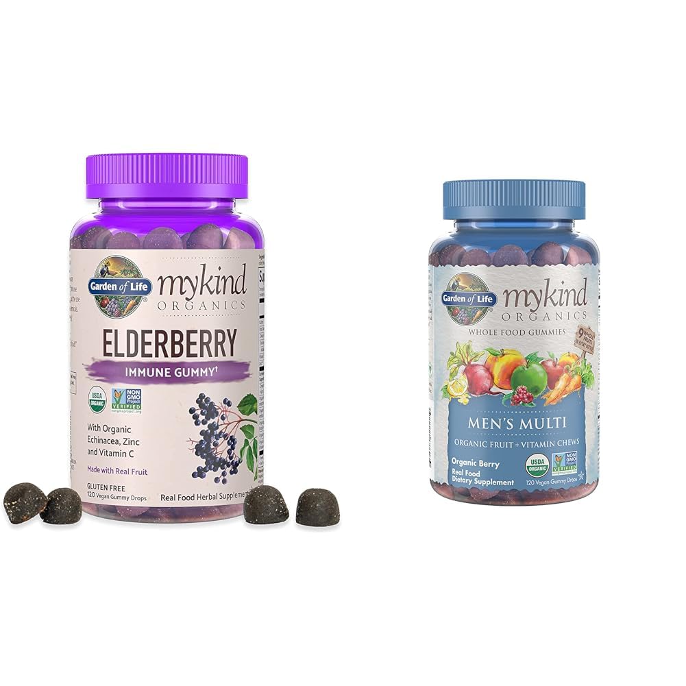 성인 & 아이를 위한 생명 유기 Elderberry Gummies의 정원 - 유기 과일 & 유기를 가진 면역 지원 보충교재 Men's Gummy 비타민 Multi Berry, 120 조사