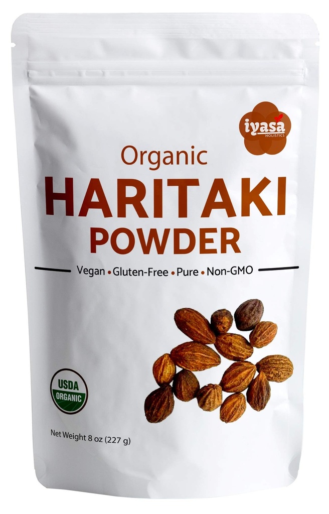 Iyasa Holistics 유기 Haritaki 과일 분말 Harde Harad Terminalia chebula Kadakapudi 8Oz 225Gm 소화 가스 기복 건강한 Bowel 기능 Ayurveda Superfood Resealable 주머니