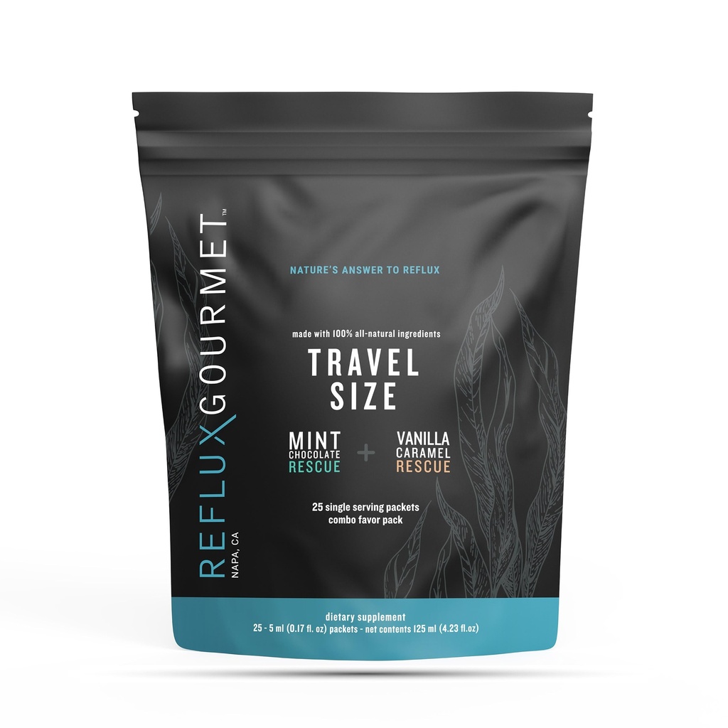 REFLUX GOURMET 자연적인 Heartburn 산은 GERD, LPR, Indigestion, Intermittent Fasting, Alginate 치료, 단 하나 Serve 25 팩, Mint 초콜렛/Vanilla Caramel를 위한 기복을 지원합니다