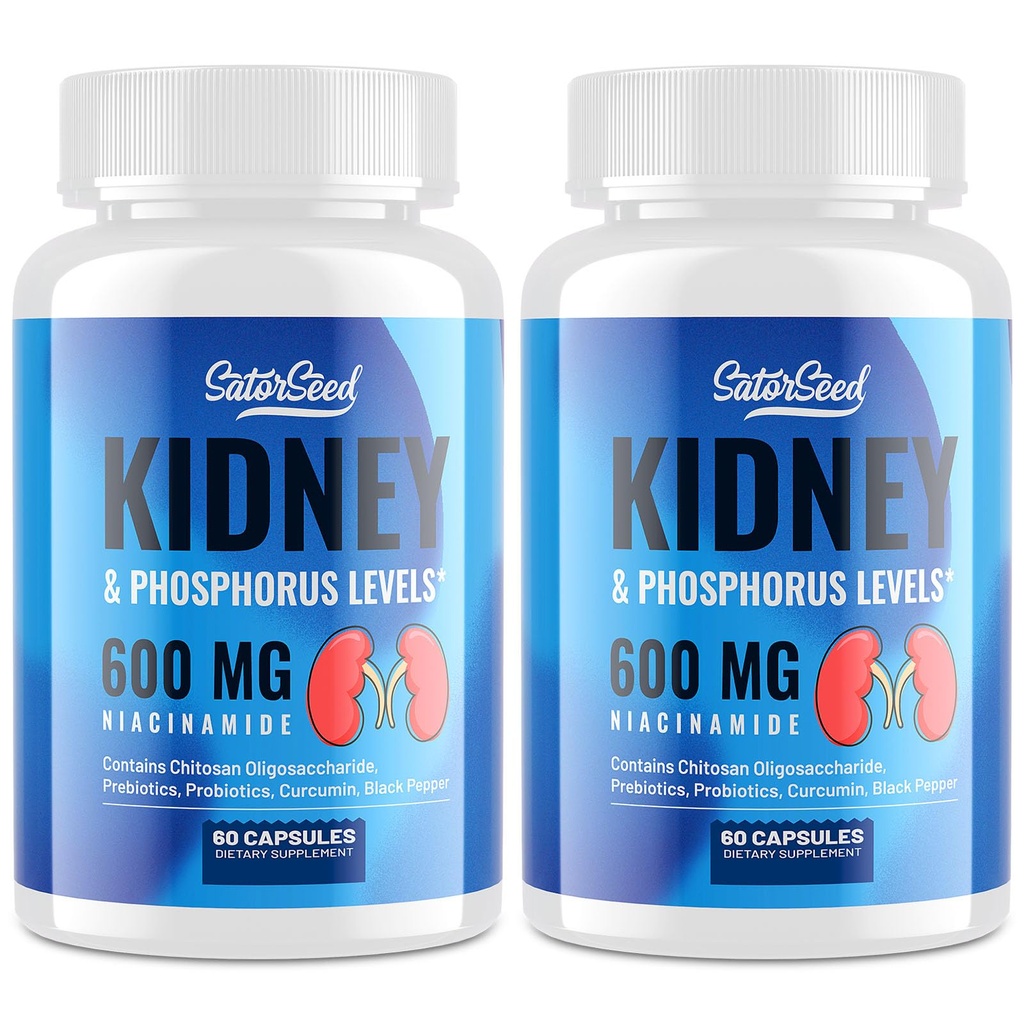Kidney Support Supplement - 600mg Niacinamide & Chitosan Oligosaccharides와 Kidney Cleanse Detox - 포스 - 의식 공식 - 성인을위한 채식 캡슐 - 2 병