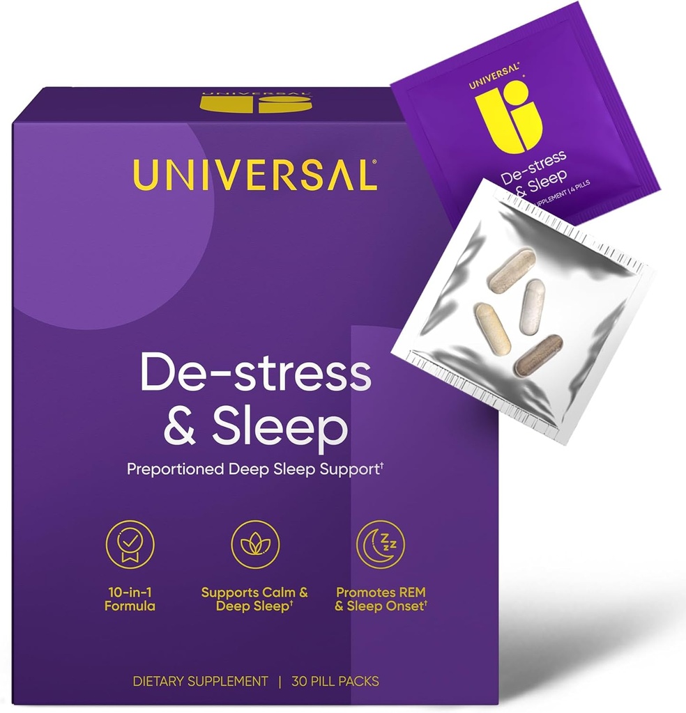 De-Stress & Sleep Supplement - 10-in-1 성인을위한 자연 수면 보조, 마그네슘, 멜라토닌, Ashwagandha, L Theanine, Valerian Root, 남성과 여성을위한 수면 알약, 30 팩