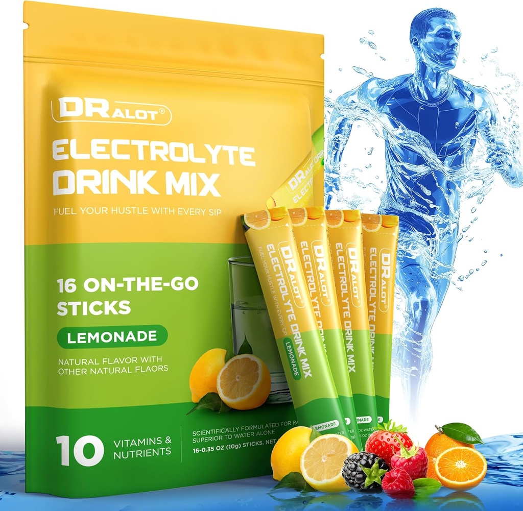 자연적인 풍미를 가진 설탕 자유로운 전해질 분말, 10 Electrolyte & 비타민, 액체 매일 IV, 비 GMO, 글루텐 자유로운, Keto, Vegan, 16의 지팡이, 레몬을 가진 3X 급속한 Hydration 소포