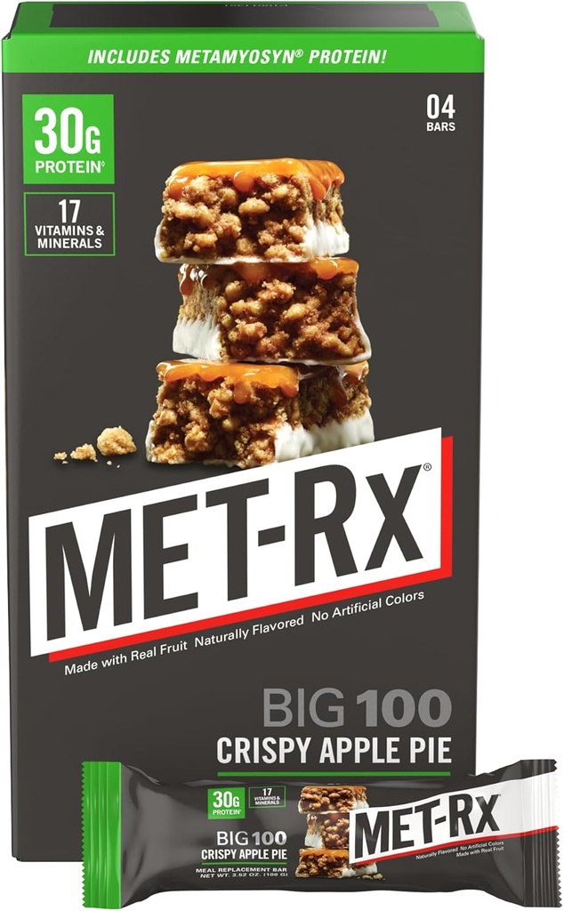 MET-Rx 큰 100 Colossal 단백질 막대기, Crispy Apple Pie 식사 보충 막대기, 4 조사