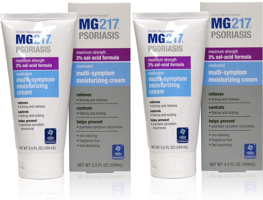 MG217 Medicated Moisturizing Psoriasis 크림 3 % Salicylic 산, 멀티 - Symptom, 향수 무료, 3.5 Fl Oz, (5604) (팩 2)