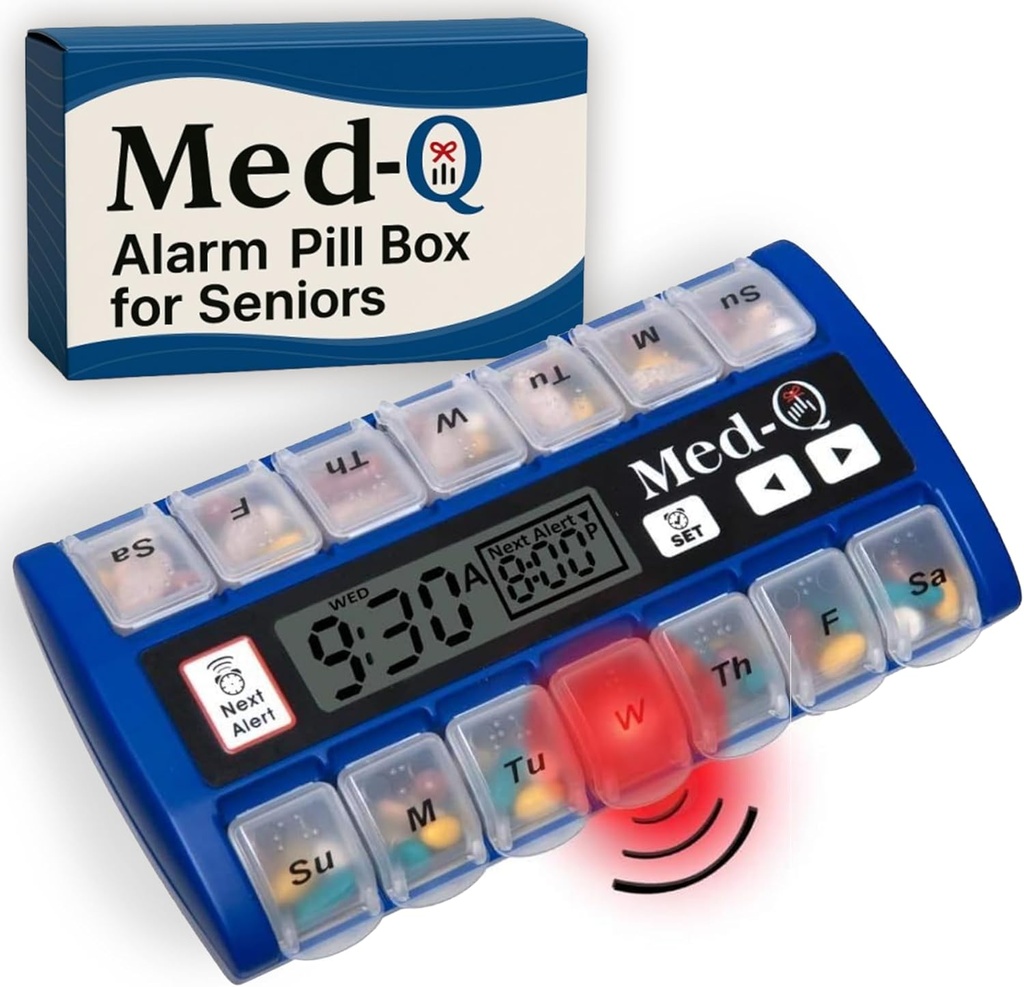 알람이있는 디지털 알약 상자 - Flashing Lights & Beeping Reminders와 Pill 주최자 - 수석, Dementia, Alzheimer의, Medication & 비타민 관리를위한 월간 알약 분배기