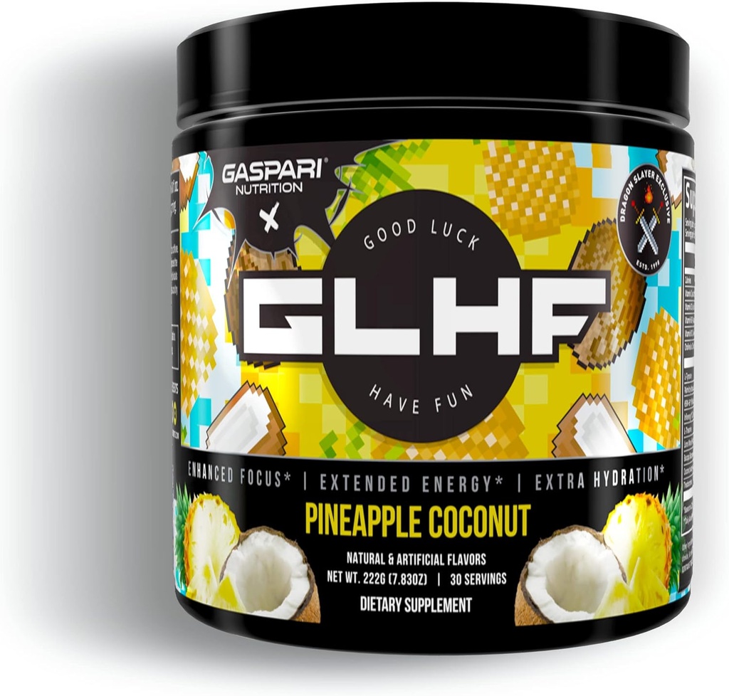 Gaspari Nutrition x GLHF Gaming Energy, 향상된 초점, 추가 에너지, 향상된 수화 (30 서빙) (Pineapple Coconut)