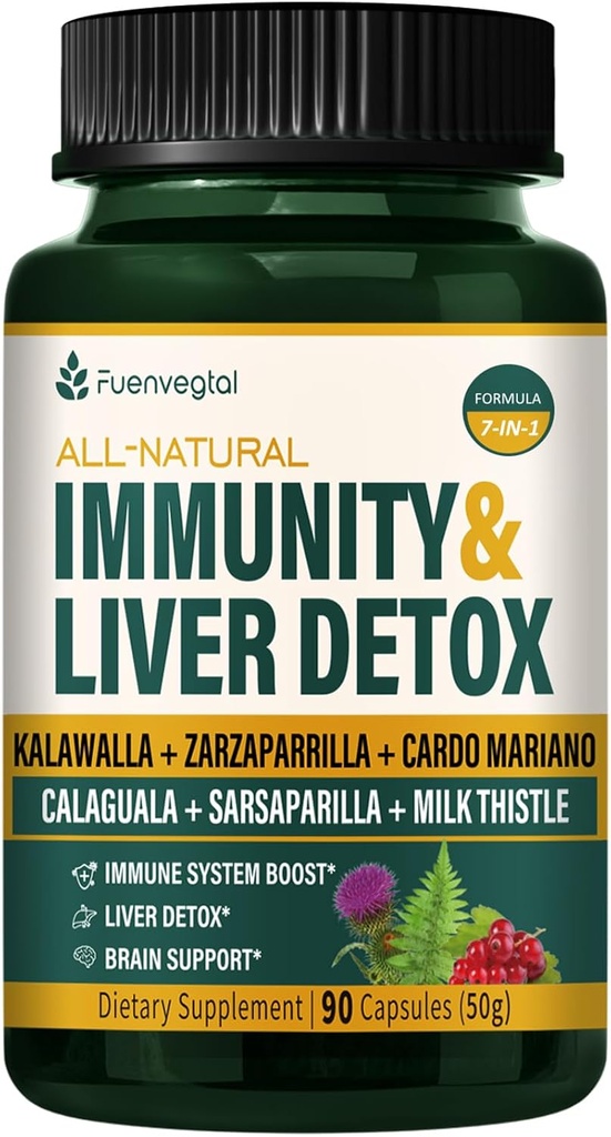 Jamaican Sarsaparilla 뿌리 Immunity & Liver Detox Cleanse 캡슐, 피부 건강 & 면역 지원 Kalawalla 우유 이틀과 보충. Zarzaparrilla y Cardo Mariano para el Higado Graso. 90 모자