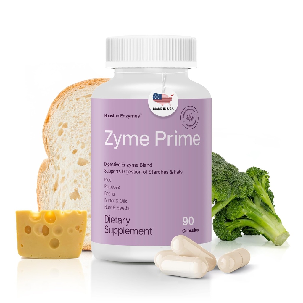 Houston Enzymes - Zyme Prime - 90 캡슐 - 소화 효소 여성 및 남성 효소, Carb, Fat & Protein Breakdown을위한 소화, Intolerances, Bloating & Gas, 소화 건강 보충