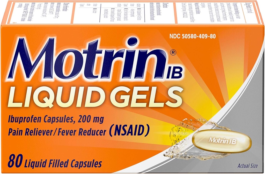 Motrin IB 200mg Ibuprofen 액체 젤 고통 Reliever/Fever 흡진기 Aches & 고통, 80 ct를 위한