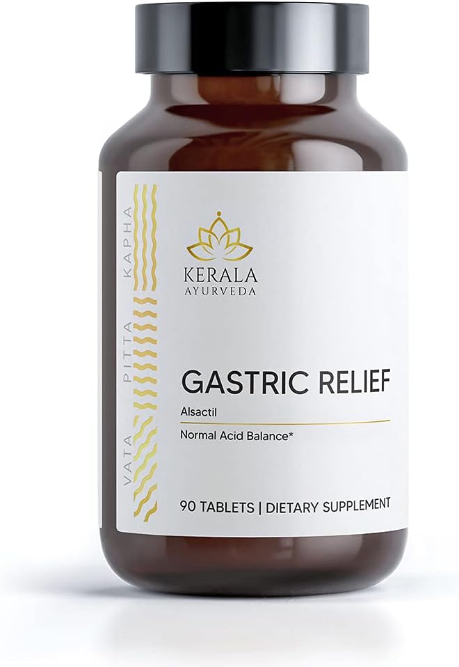 Kerala Ayurveda Gastric Relief Herbal Tablet | 건강한 Stomach Acid Balance를 위한 자연적인 Prebiotic | Stomach Discomfort와 Gas에서 믿을 수 있는 | Aids Normal Digestion - 90 Count