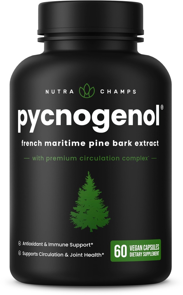NutraChamps Pycnogenol 프랑스 해상 소나무 껍질 추출물, 프리미엄 순환 복합 단지, 혈액 흐름, 니트로 산화물 생산, 우수한 흡수, 블랙 페퍼 추출물과 결과, 60 캡슐