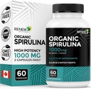 Renew Actives Organic Spirulina 1000MG per 2 Capsules – Superfood for Men & Women – Support Energy, Wellness & Immune Function – Antioxidants & Nutrients – 캐나다에서 만든 60 캡슐