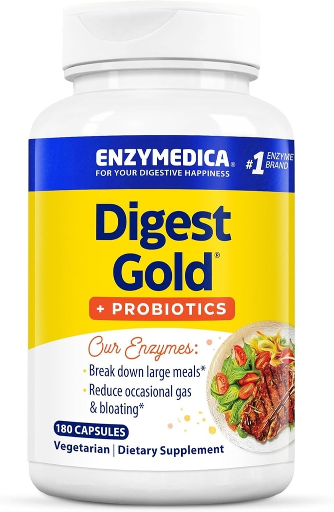 Enzymedica Digest Gold + Probiotics, 2-in-1 Gut Health, Digestive Enzymes & Active Probiotic Cultures, 180 카운트