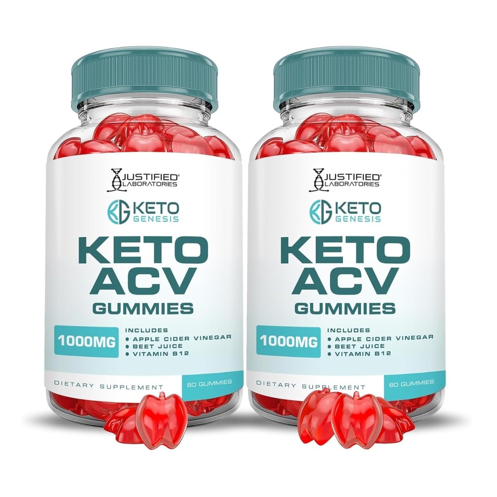Justified Laboratories (2 팩 Keto Genesis Keto ACV Gummies 공식 1000MG Keto Genesis Keto Gummies Apple Cider Vinegar Pomegranate Beet Juice Powder B12 Vegan Non GMO 120 거미