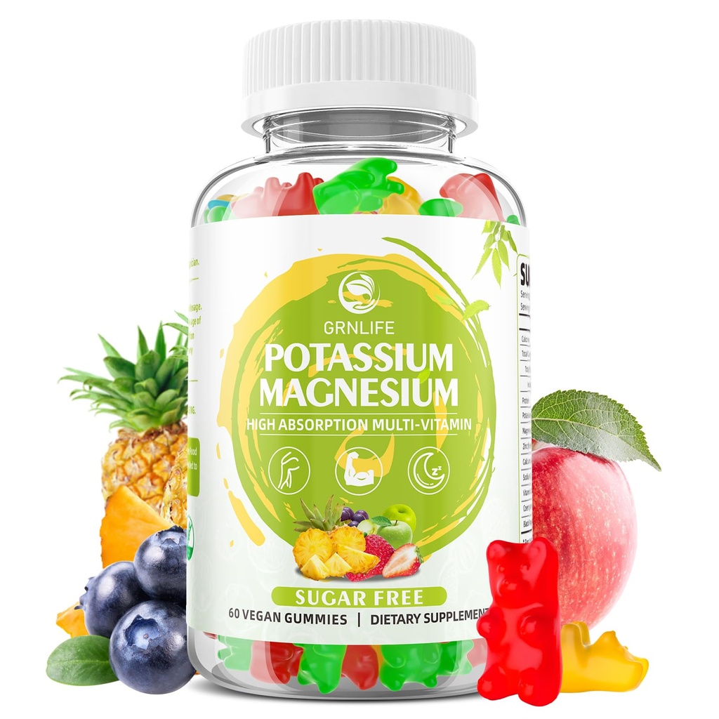 칼륨 마그네슘 마그네슘 보충교재 Gummies, 성인 아이를 위한 칼륨 Gummies, 다리 크림 & 면역력, 설탕 자유로운, Vegan 혼합 풍미, 60 조사를 위한 높은 흡수 마그네슘 Glycinate
