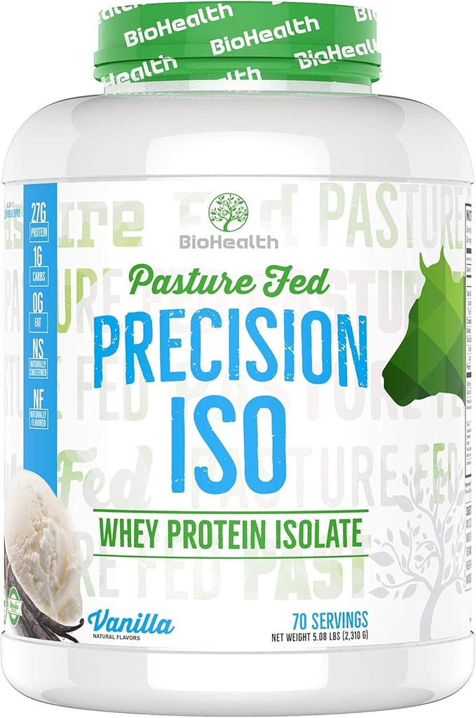 BioHealth Nutrition Precision ISO Vanilla (5lb) | 27g 프리미엄 Pasture Fed Whey Protein Isolate + Amino Acid | 70 인분 | Zero Sugar | GMO Free