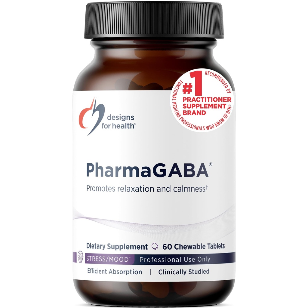건강 PharmaGABA Chewable 보충교재를 위한 디자인 - 긴장을 위한 200mg Bioavailable GABA 보충교재, 계류 건강 & 수면 지원 - Vegan, 글루텐 자유로운 & 비 GMO (60의 정제)