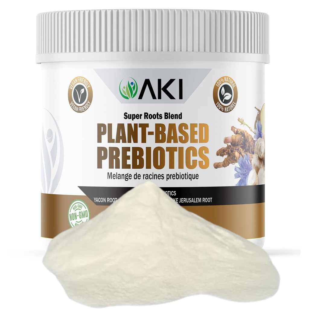 AKI Plant-Based Prebiotic Blend (6oz/170g) - FOS & Inulin의 이상적인 소스 - Nourish Intestinal Flora & Immunity - Protein Shakes, Juice, Smoothies에 이상적입니다 - Keto Friendly, Vegan, Gluten & GMO 무료