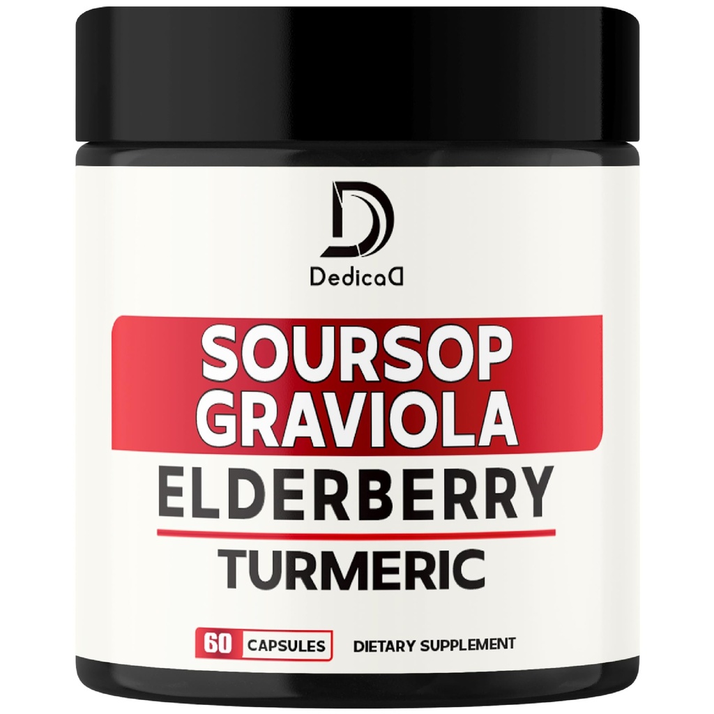 11in1 Graviola Soursop 캡슐 - Elderberry, Turmeric, Ginger, Milk Thistle, Cranberry 및 기타 혼합 - 긍정적 인 무드, 면역 체계 및 바디 관리 지원