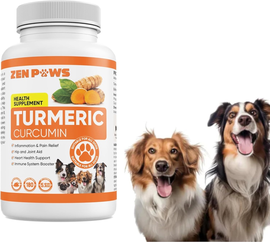 개를위한 심황 - Curcumin & Piperine과 180 카운트 정제 치료 - 합동 건강, 이동성, 알레르기 및 이발 구호, 피부 및 코트, 핫 스팟 - 연어 오일과 오리 맛
