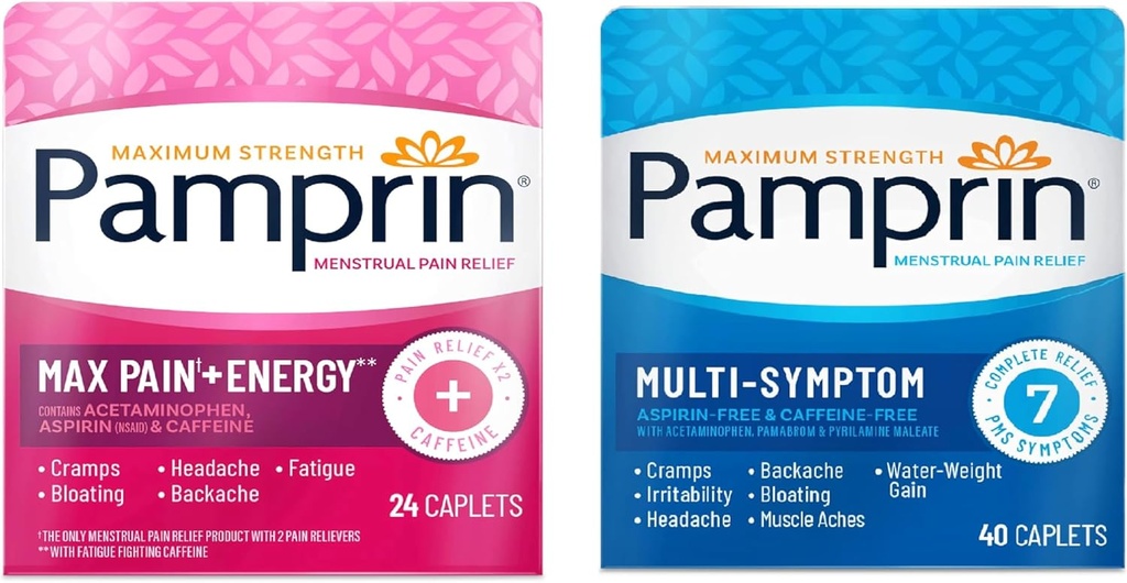 Pamprin Multi-Symptom 및 Max Pain + 에너지 주기 구호 번들