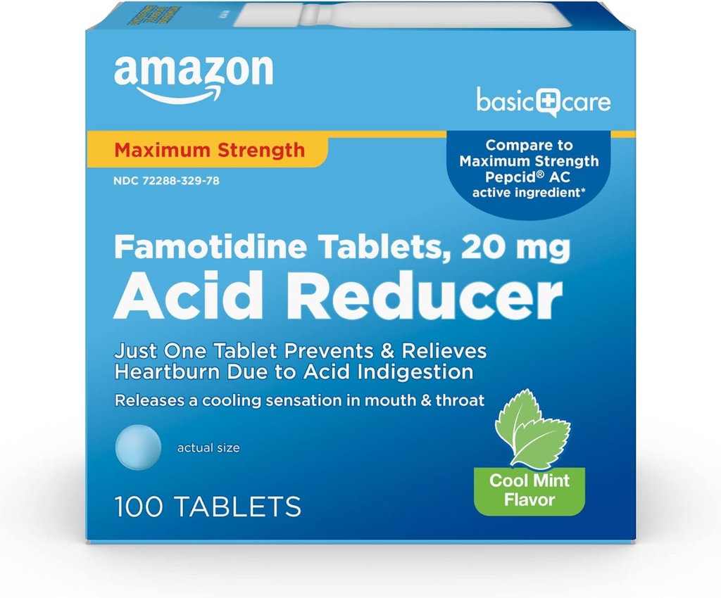 기본적인 배려 Famotidine 20mg 차가운 민트 정제, 100 조사, 백색