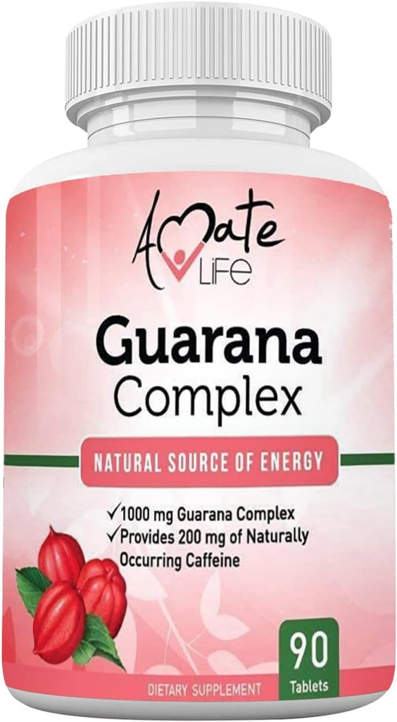 Amate Life Guarana Complex - Guarana Complex Energizer - Caffeine Energizing Supplement - 에너지의 소스 - 마인 기능 보충 증가 - 과라나 1000mg - 90 정제