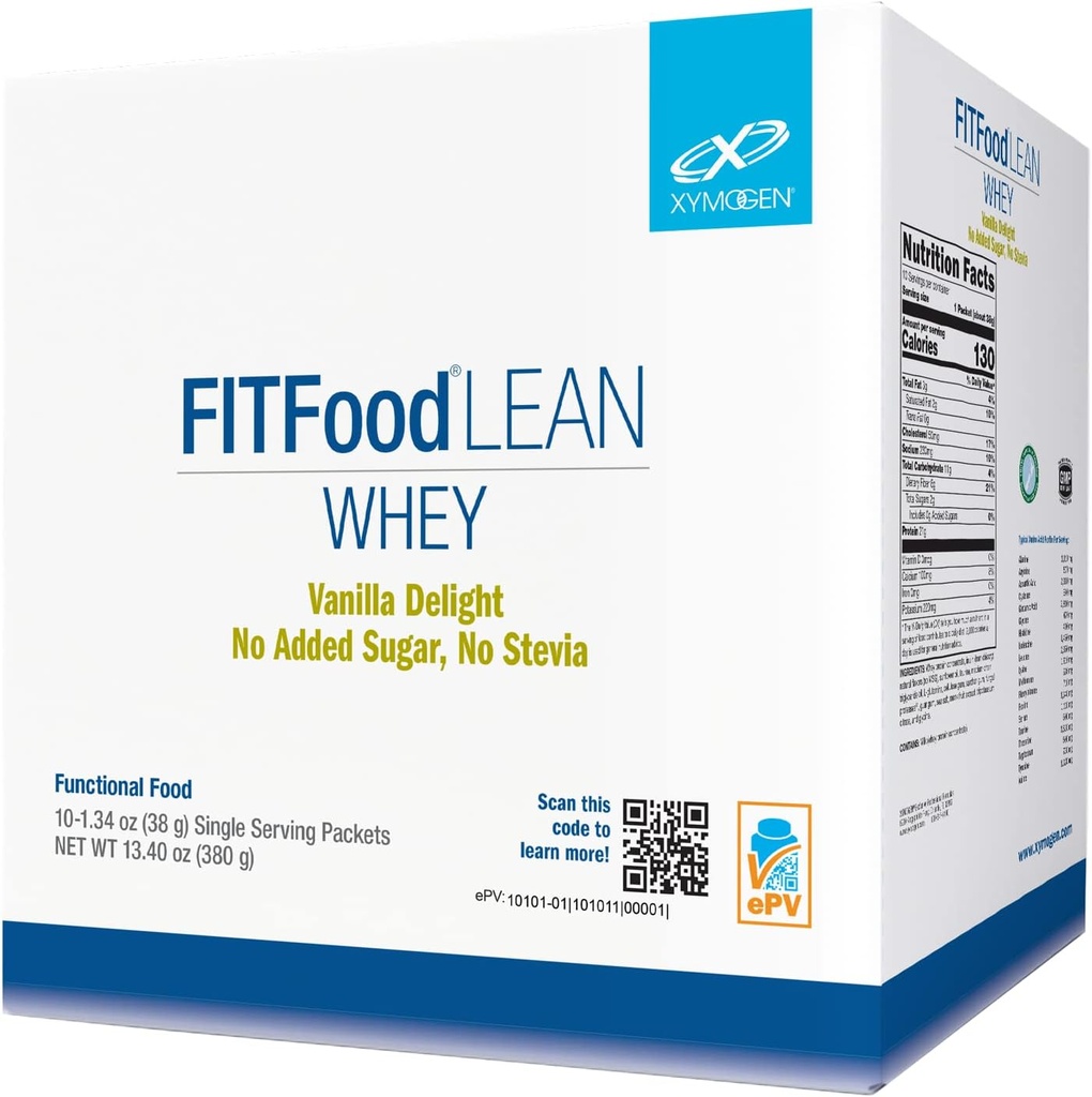 XYMOGEN FIT 식품 Lean Whey No add Sugar, No Stevia - 자연 면역 글로불린과 BioActive Whey Protein Powder - 건강한 신체 구성, 면역 건강, 운동 지원 - 바닐라 (10 패킷)