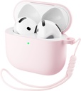 AirPods 4 케이스를 위한 ORNARTO, LED 가시성, AirPods 4 세대 2024와 호환이 되는 연약한 실리콘 가득 차있는 방어적인 덮개 - 백묵 분홍색