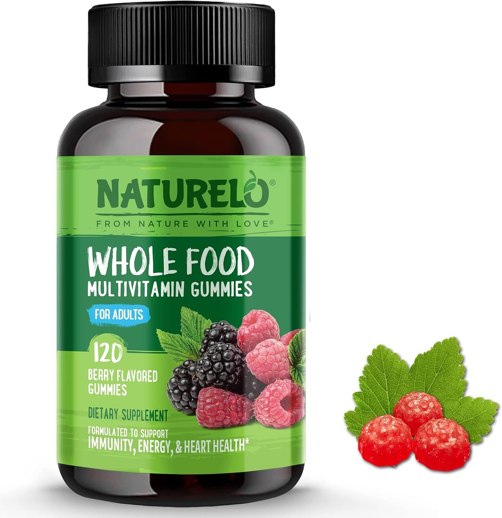 성인을위한 NATURELO 전체 식품 비타민 Gummies - Men & Women을위한 Chewable Gummy Multivitamin - 120 Vegan Gummies