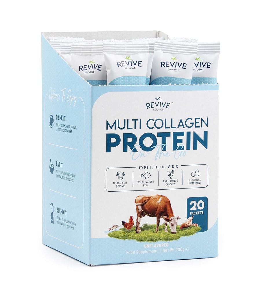 Multi Collagen Protein Powder Packets - 유형 I, II, III, V & X - Hydrolyzed Grass Fed Bovine, Wild Caught Fish, & Free-Range Chicken & Eggshell Collagen. 비 GMO, 할랄, (10g 각각, 20 패킷)