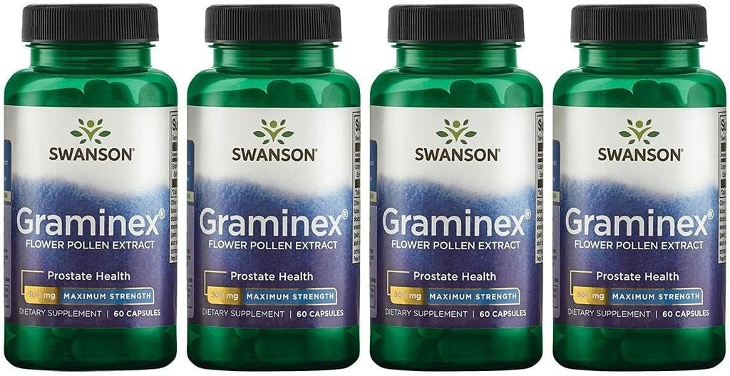 Swanson 최대 힘 Graminex 꽃 화분 추출물 - 지원 전립선 건강, 유린 Tract 기능 및 신장 건강 - 남성 건강 보충교재 - (60의 캡슐, 500mg 각각) (4 팩)