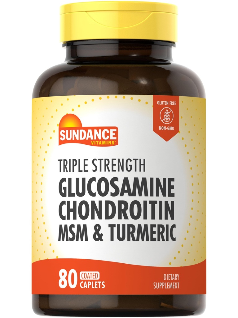 Sundance Glucosamine Chondroitin with MSM and Turmeric | 80 Caplets | 트리플 강도 포뮬러 | Non-GMO 및 글루텐 무료 보충