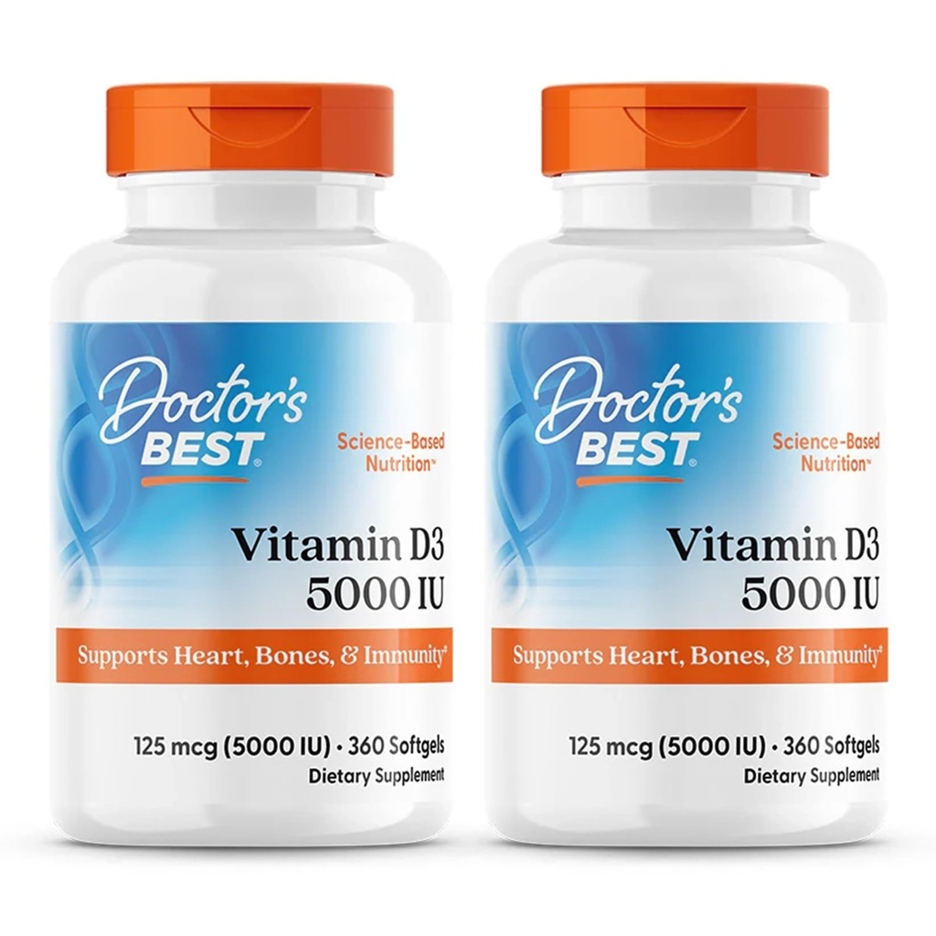 의사의 베스트, (2 팩) 비타민 D3, 125 mcg (5000 IU), 360 Softgels