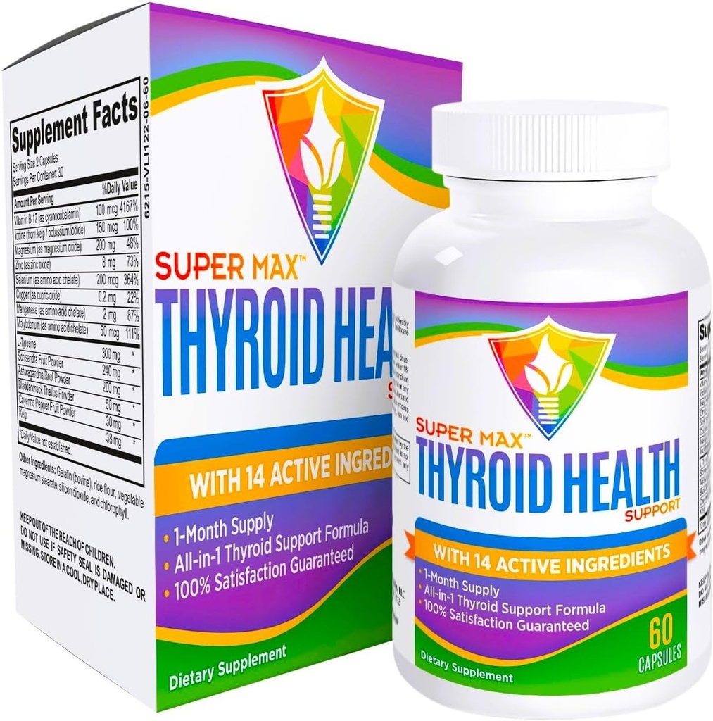 Thyroid Support Supplement (All-in-1 Formula) with 14 활성 성분 - Thyroid Supplements - Thyroid Health Complex - 여성 및 남성을위한 Thyroid 지원 - 60 캡슐