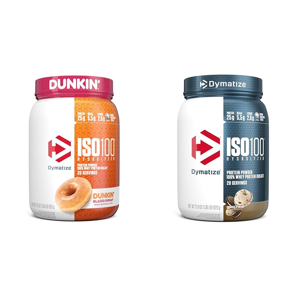 Dymatize ISO100 Hydrolyzed Protein Powder, 100 % Whey Isolate, Dunkin' Glazed Donut 풍미, 20 서빙 & ISO100 Hydrolyzed Protein Powder, 100 % Whey Isolate Protein, 25g of Protein, 5.5g BCAAs