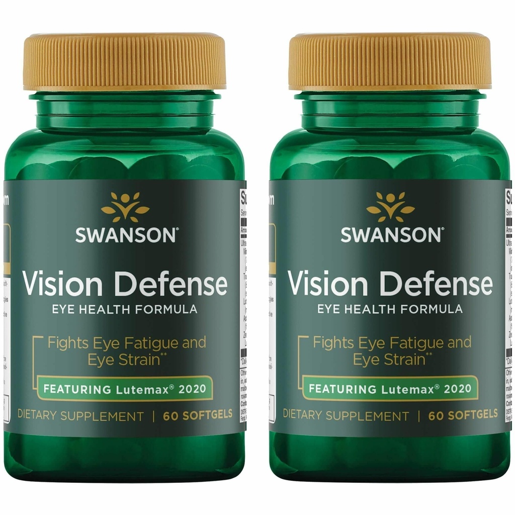 Swanson Vision Defense Antioxidant Vision Health Supplement Lutein Zeaxanthin Astaxanthin Broccoli 추출물 Bilberry 추출물 60 Softgels Sgels (2 팩)