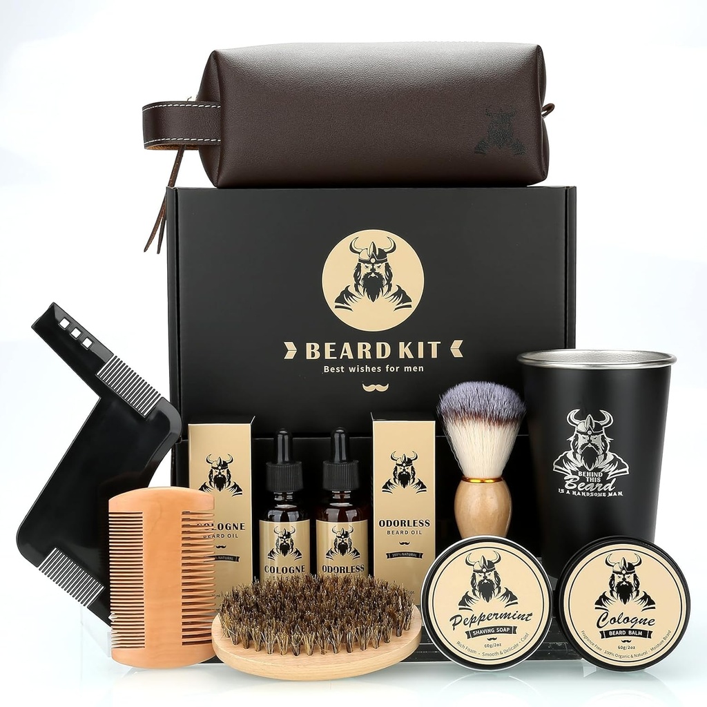 남자를 위한 Beard 장비 선물, 남자 아빠의 날 생일 선물 아빠, 손질 & 손질 공구 완전한 세트, 2 Beard 성장 기름/Balm/Brush/Comb/Shaving 비누/Cup&Storage 부대를 가진 Beard 배려 장비