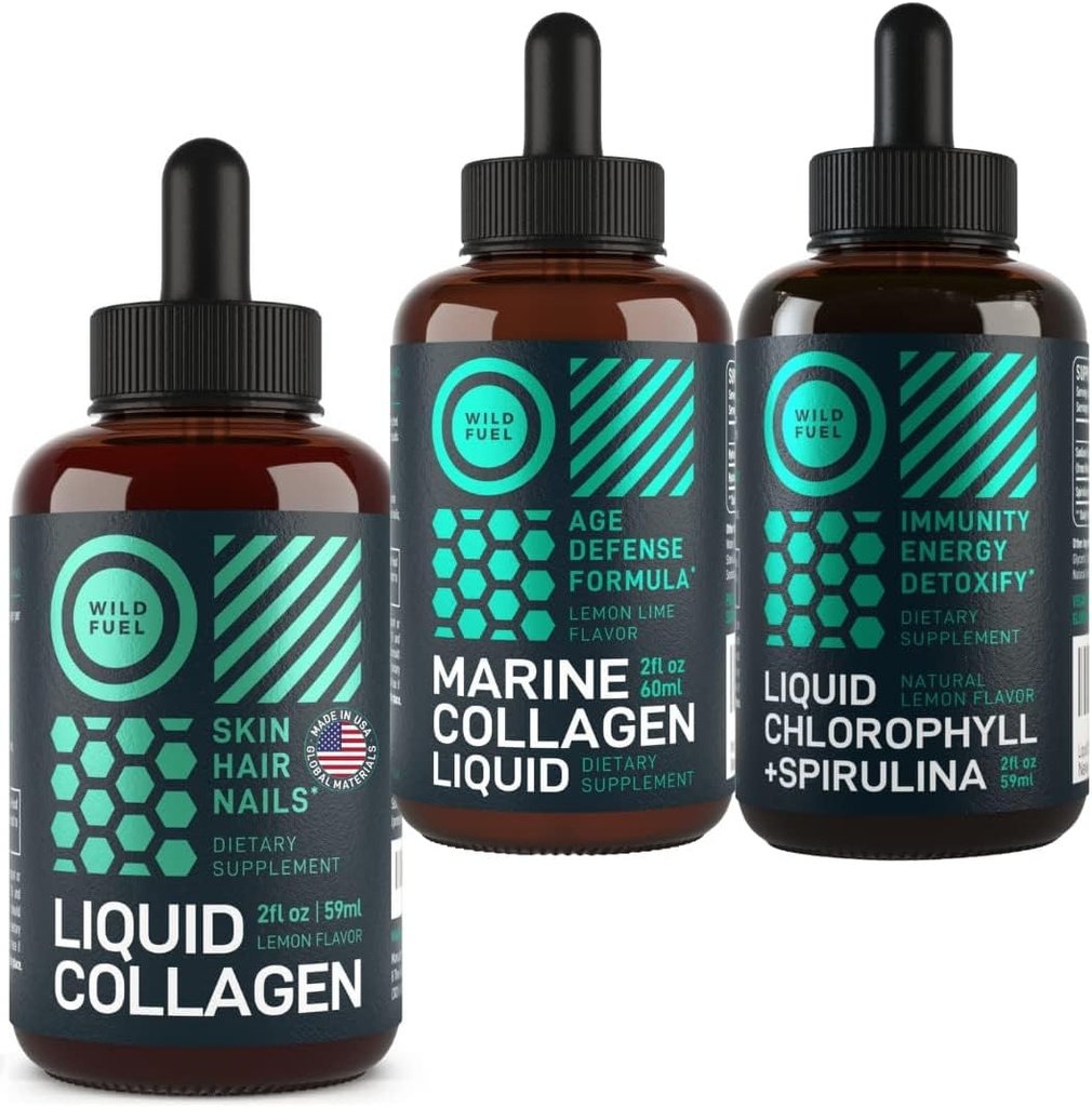 WILD FUEL 액체 교원질, 바다 교원질 및 액체 Chlorophyll 아름다움 및 웰니스 뭉치