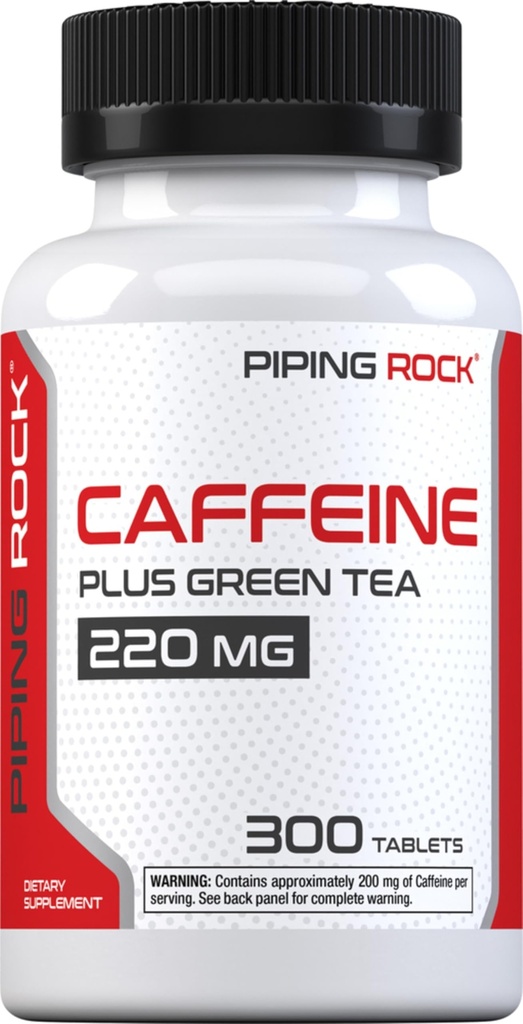 Piping Rock Caffeine 환약 220mg | 300 정제 | 녹차 추출물로 보충 | 채식주의, 비 GMO, 글루텐 무료