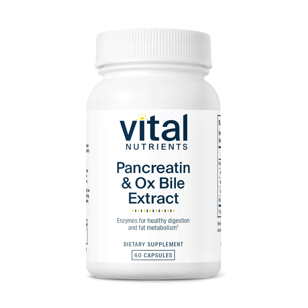 Vital Nutrients Pancreatin & Ox Bile Extract 500mg | 여성 및 남성을위한 천연 소화 효소 | 단백질, 지방 및 탄수화물의 소화를 지원합니다 *| 글루텐, 낙농 및 콩 무료 | 60 캡슐