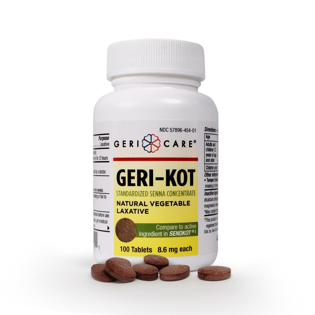Geri-KOT Senna Laxative & Stool Softener Tablets, 100ct| 천연 식물성 자극제 Laxative| 부드러운 Bowel Movement Senna Tablets| 빠른 행동, Gentle Constipation Relief|8.6mg Sennoside Laxative