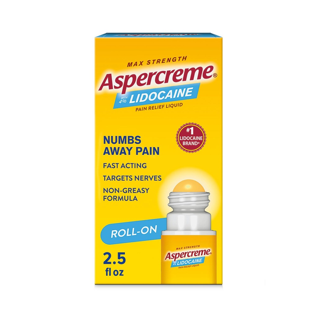 Aspercreme 냄새는 Roll-On No Mess Applicator, 2.5 oz를 가진 최대 힘 리도카인 고통 구호 액체를 해방합니다.