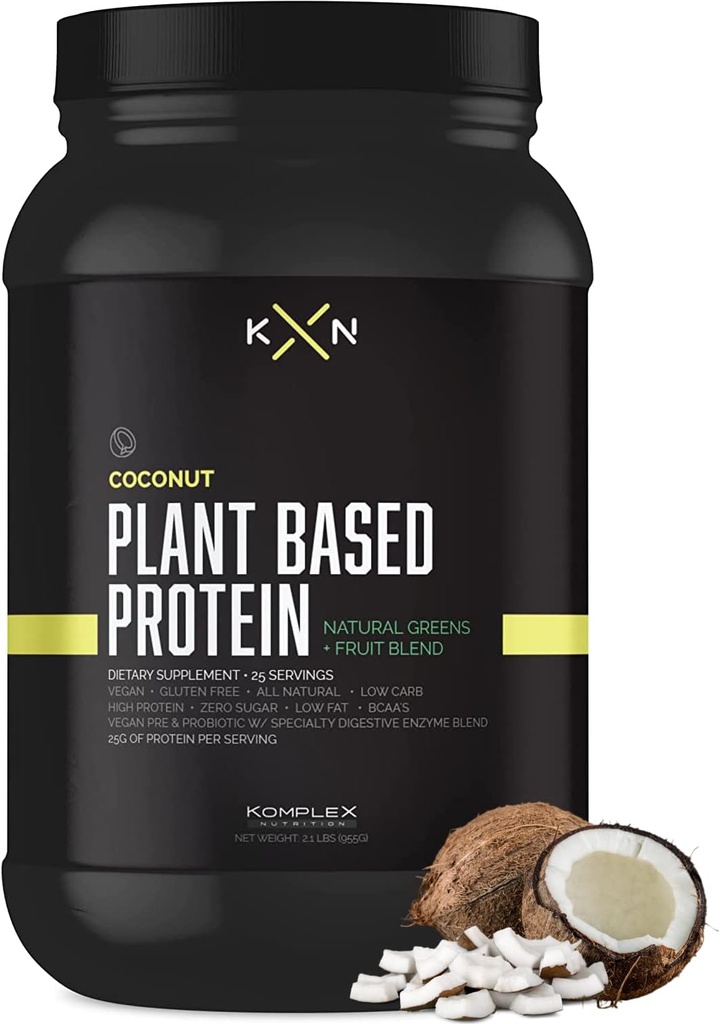 KompleX 영양 공장 기반 단백질 분말 (25 서빙) - 코코넛 맛 자연, Vegan, Zero Sugar, 낮은 지방, 비 GMO 다이어트 보충 29 자연 녹색 및 과일에서 만든