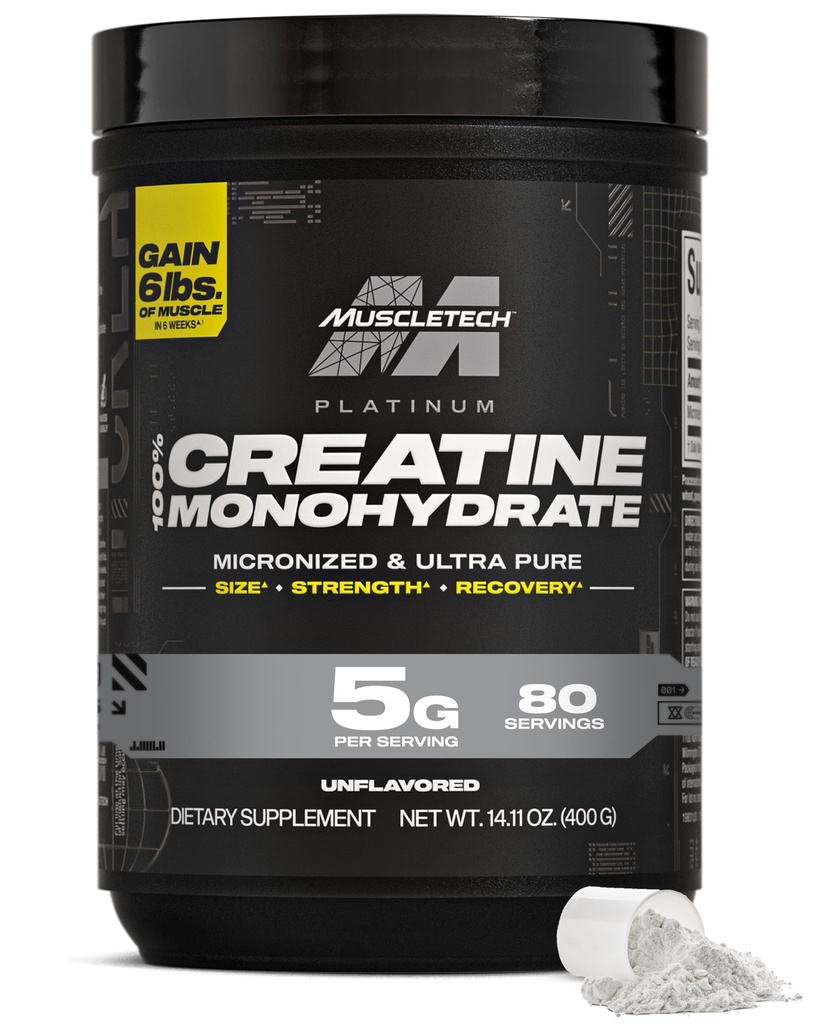 MuscleTech Creatine Monohydrate 분말, 플래티넘 순수 - 남성 및 여성을위한 Unflavored Micronized Creatine - 성능, 근육 회복 및 빌더를위한 운동 보충제 - (80 서빙) 포장 May Vary