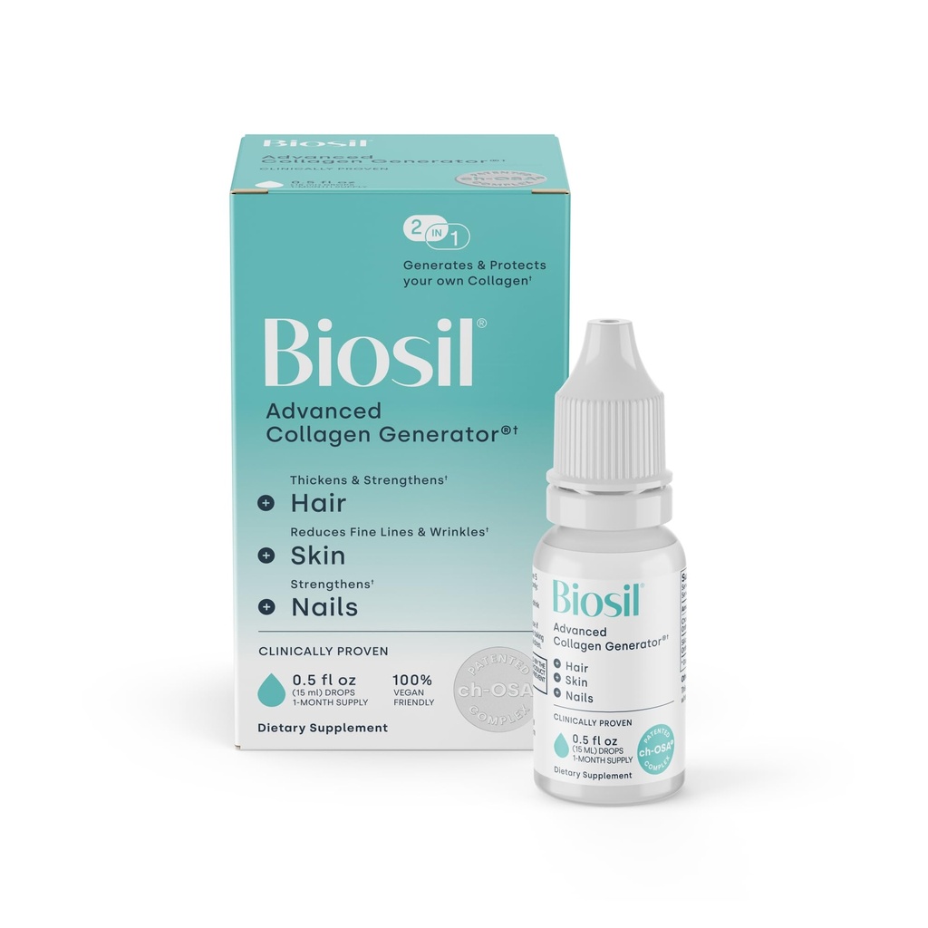 Biosil Collagen Booster Supplement - 0.5 fl oz Drops - 피부, 머리카락, 손톱 및 관절에 대한 특허 ch-OSA 활성제 - 천연 생산 지원 - 30 일 공급