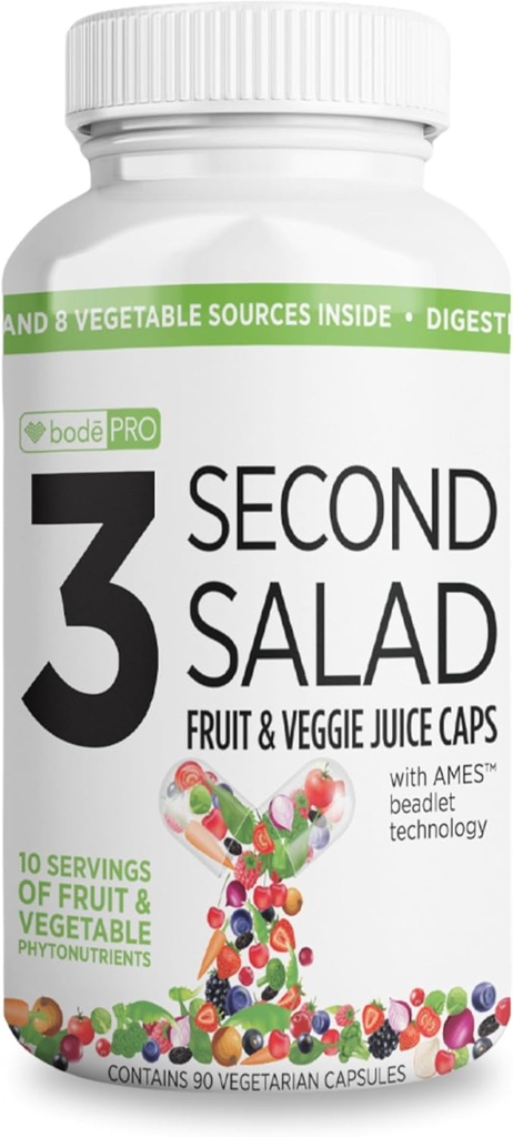 BODEPRO Bode Pro 3 Second Salad | Phytonutrient Rich Fruit and Veggie Supplement, 산화 방지제 및 소화 효소 공식 | 비 GMO Veggie 캡슐 | 90 개