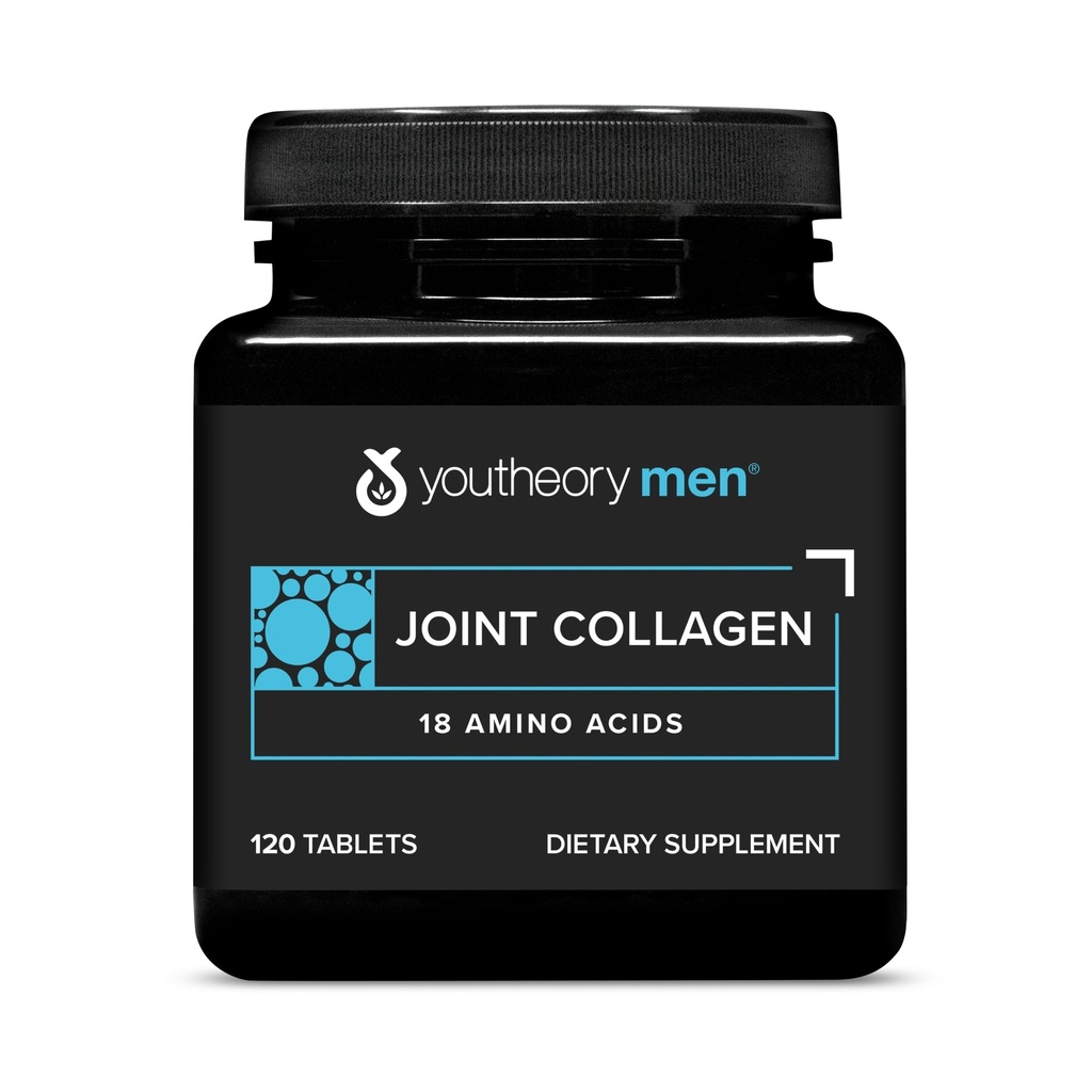 Youtheory Men's Joint Collagen with 18 Amino Acids - 헤어, 손톱, 근육, 뼈 및 관절 지원 - Boswellia Extract, Ginger & Black Pepper * - 120 정제 (60 일 공급)